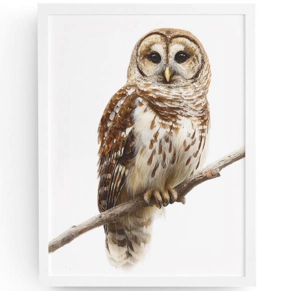 Watercolor Barred Owl Portrait Wall Art Print, Unframed - Mystical Woodland - Picture 1 of 6